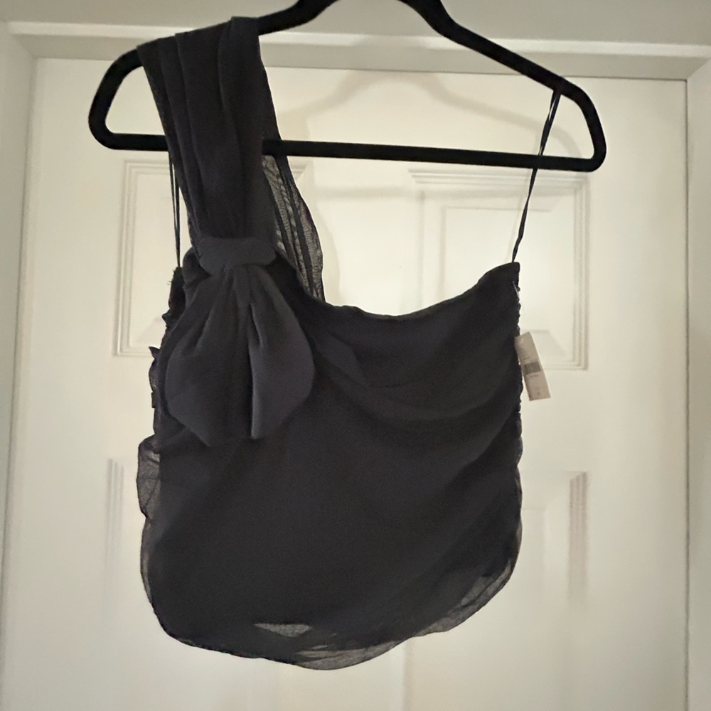 Maeve/Anthropologie Black Tulle One Shoulder Knotted Top, Sz M, NWT